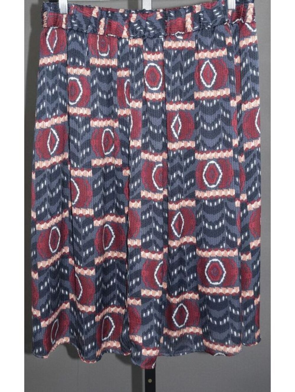 Lane Bryant Navy Burgundy Ikat Medallion Print Pleated Midi Skirt Size 16